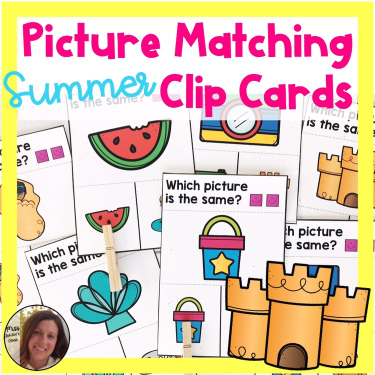 picture matching task cards Summer theme